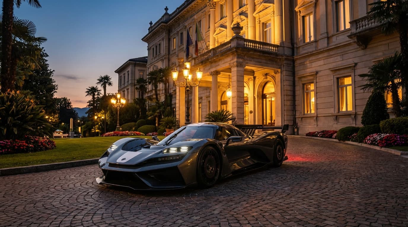 LA1 in front of an Italian castle at dusk